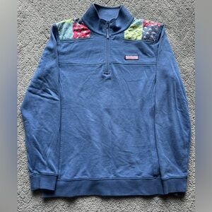 Vineyard Vines Men's Blue Patchwork Zip-Up Sweater